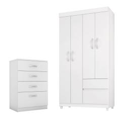 Conjunto Quarto Guarda Roupa E Comoda Vicenza Branco Rosa