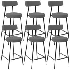 Kit 06 Banquetas Baixa Bar Cozinha Sala De Jantar Em Aço Milão L02 Suede Cinza - Lyam Decor