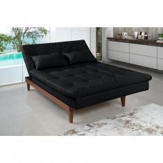 Sofá Cama Versátil 3 Lugares Império Reclinável Pés Madeira Espuma D33 Corano Preto 311