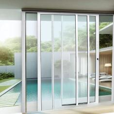 Porta De Correr De Aluminio 210x120cm 3 Folhas Moveis Branco