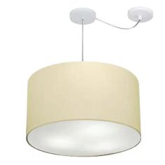 Lustre Pendente Cilíndrico Com Desvio Md-4239 Cúpula Em Tecido 45x30cm Algodão Crú - Bivolt