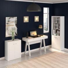 Kit 3 peças com Escrivaninha, Armário Multiuso Baixo e Estante Livreio