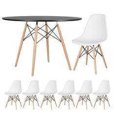 Loft7, Kit Mesa redonda Eames 120 cm preto + 6 cadeiras Eiffel Dsw Branco