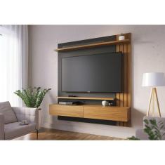 Painel para TV até 65 Polegadas 02 Portas Basculantes 02 Prateleiras Juriti Colibri Noce Milano/Preto Fosco