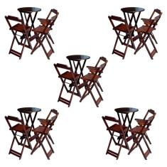 Kit 5 Jogos De Mesa Bistrô De Madeira Dobrável Com 3 Banquetas - Imbuia