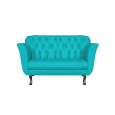 Namoradeira Decorativa Dália Suede Azul Tifany 2 Lugares Pés Madeira Mz Decor