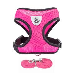 Coleira Com Guia Peitoral Refletivo Cachorro Cães Gato Pet (Rosa)