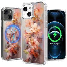 LORYVAN Capa magnética transparente para iPhone 12/iPhone 12 Pro, design de padrão floral para mulheres e meninas, fina, à prova de choque, flor protetora, não amarela, capa MagSafe, 6,1 polegadas