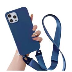 Capa de silicone fosco com alça de colar crossbody para iPhone 15 14 Pro Max 11 12 13 Mini XR X XS 7 8 Plus SE Capa à prova de choque, azul marinho, para iPhone 13