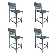 Kit 4 Banquetas França em Corda Náutica e Base em Alumínio Cinza para Área Gourmet Cinza