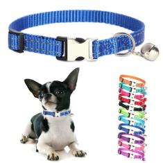 Coleira de cachorro com sino, coleiras reflexivas de nylon PP para gatos, fivela ajustável macia para filhotes pequenos, fêmeas, pequenos animais de estimação, cães, meninos, meninas, gatinhos,