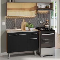 Armário de Cozinha Compacta 165cm com Pia Rustic/Preto Emilly Madesa 0