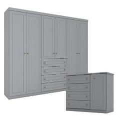 Cômoda e Guarda Roupa Casal 6 Portas Mississipi Cinza  Henn