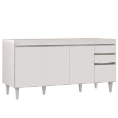 Balcão Gabinete 160cm Sem Tampo 4 Portas 2 Gavetas Branco