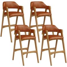 Kit 04 Banquetas Altas Para Cozinha Sala de Jantar Bar Suran L02 Couríssimo Camel - Lyam Decor