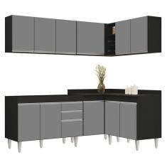Armário De Cozinha Modulado De Canto 6 Peças Cp28 Balcão Sem Tampo Preto/cinza - Lumil