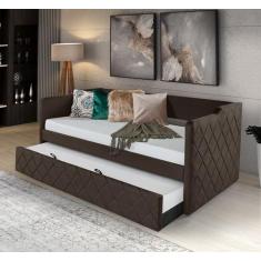 Sofá Cama em Madeira Maciça Vintage com Revestimento de Tecido Veludo 