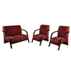 Conjunto Vênus Pés Madeira 1 Namoradeira 2 Poltronas Bordô