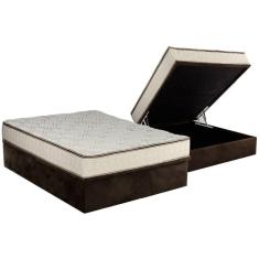 Cama Box Baú Casal: Colchão Molas Luckspuma Bonnel Montreal Spring + Base Crc Suede Brown(138X188)