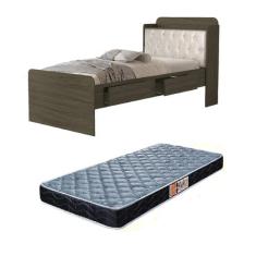 cama solteiro tamires com capitone estofado com duas gavetas prateleir