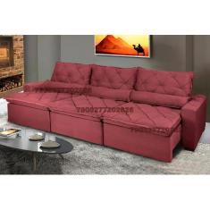 Sofá Lisboa 3,52m Retrátil, Reclinável com Molas no Assento e Almofadas Lombar Tecido Suede 