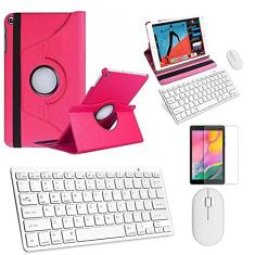 Kit Capa 360 Rosa/Teclado e Mouse branco e Película para Galaxy Tab A T510/T515