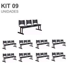 Kit 09 Cadeiras Longarinas PLÁSTICAS 03 Lugares – Cor PRETA – 23025