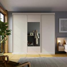 Guarda Roupa Casal 3 Portas de Correr 1 Porta com Espelho Samambaia Cabecasa Madeiramadeira Off White