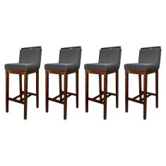 Kit 4 Banquetas Alta Estofadas para Bancada Líbia Madeira Capuccino Suede Cinza CCS