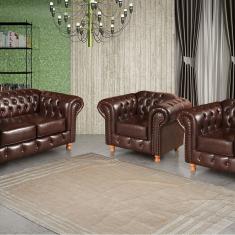 Conjunto de Sofá Luís Xv 2 Lugares + 2 Poltronas Chesterfield Capitonê Café