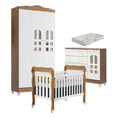 Quarto de Bebê New Selena 3 Portas com Berço Lila e Cômoda Selena Branco Acetinado Amadeirado e Colchão Gazin – Carolina Móveis