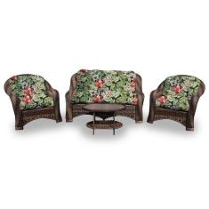 Conjunto de Sofá Fibra Sintética Bruxelas 1 Sofá 2 L + 2 Poltronas + 1 Mesa Centro Tecido Saquarema