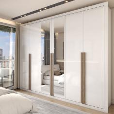 Guarda-Roupa Casal Severo 6 Portas 6 Gavetas com Espelho Branco - Panorama Móveis