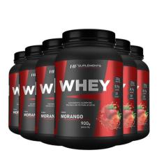 6x WHEY PROTEIN DE MORANGO 900G HF SUPLEMENTS, PREMIUM
