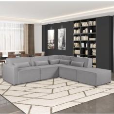 Sofá de Canto 4 Lugares com Puff 284cm Linho Lutz Yescasa