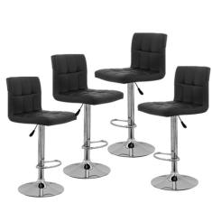 KIT C 4 Banquetas Gomos Cozinha Bar Regulagem  Confort  Altura Preta -