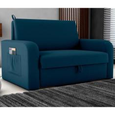Sofá Cama com Baú 2 Lugares Numey Veludo Maserati Azul - Mais de Casa