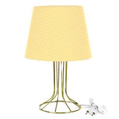 Abajur Torre Dome Amarelo/bolinha Com Aramado Dourado - MARRYLUZ