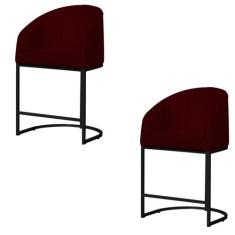 Kit 02 Banco Banqueta Poltrona Mia Base Metal Preta Suede - Fina Mobíl