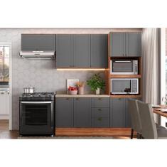 Cozinha Modulada Completa Bella 4 Peças 2 Armários + 1 Balcão + 1 Paneleiro C4p57 Nogal Cinza