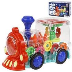 Brinquedo Trem de Engrenagens Colorido Transparente Com Luzes e Som - 