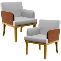 Kit 02 Poltronas Decorativas Para Sala Estar Beatriz W01 Linho Cinza m