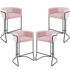 Kit 04 Banquetas Decorativas Fixa Base de Aço Preto Betina D02 Veludo 