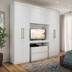 Guarda Roupa Casal Porto 6 Portas de Bater 2 Gavetas MDP Branco Móveis Carraro