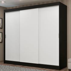 Guarda Roupa Casal Kansas 3 Portas de Correr 3 Gavetas MDP Preto-Branco Madesa