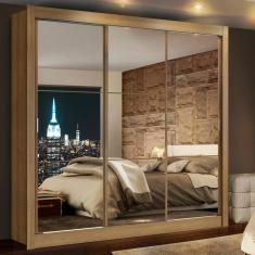 Guarda Roupa Casal Lyon 3 Portas de Correr 2 Gavetas com Espelho Rustic Madesa