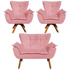 Kit Namoradeira E 2 Poltronas Giratórias Opla Suede Rose Ibiza