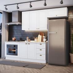 Cozinha Compacta Amy 6 Portas 3 Gavetas MDF 280cm Branco com Tampo MDP Texturizado