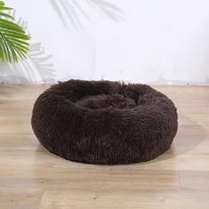 Cama calmante para cães e gatos, cama anti-ansiedade donut aquecimento aconchegante macio para cães e gatos cama redonda, cama macia fofa de pelúcia sintética para cães e gatos grandes, pequenos e médios diâmetro 50 cm