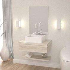 Bancada para Banheiro com Cuba Q35 Prateleira e Espelheira 606w Metrópole Compace Snow